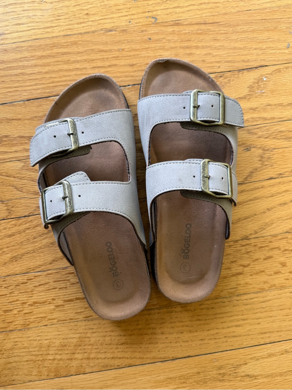 Kids Light Brown Double-Buckle Slide Sandals